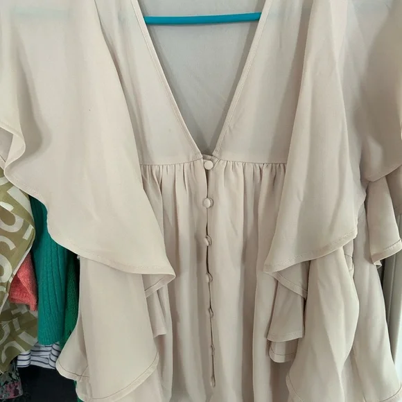 Express Cream Button-Front Blouse - Picture 2 of 3